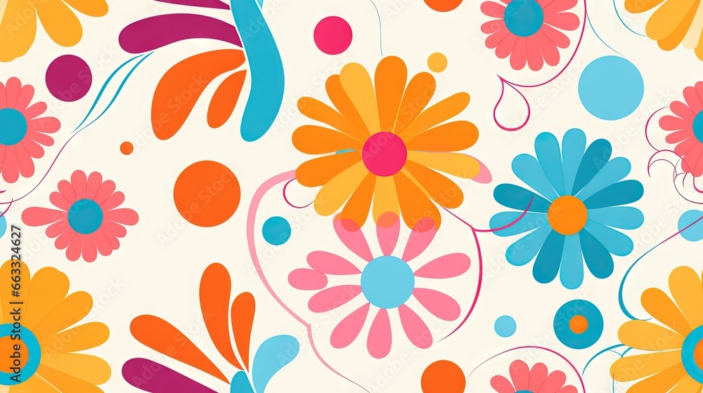  a colorful flower pattern with circles and dots on a white background.  generative ai