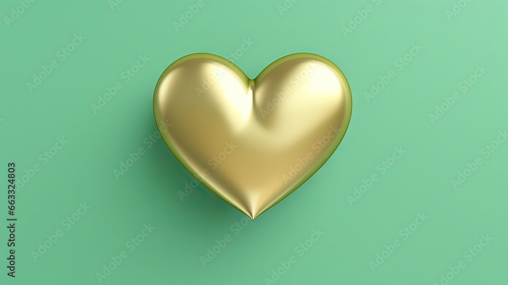  a gold heart shaped object on a green background with a shadow.  generative ai