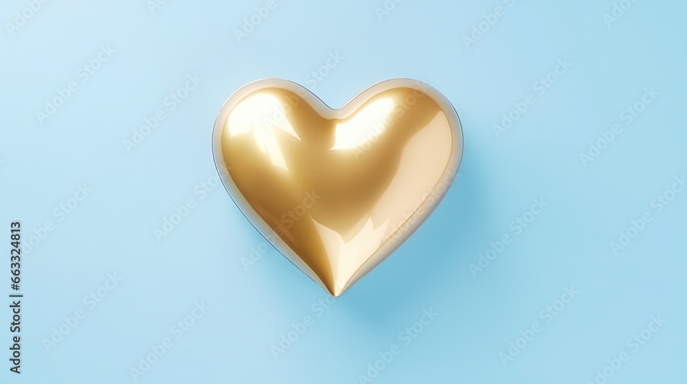  a gold heart shaped object on a blue background with a shadow.  generative ai