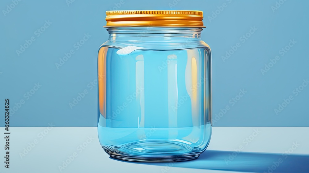 a blue glass jar with a yellow lid on a table. generative ai a blue glass jar with a yellow lid on a table. generative ai