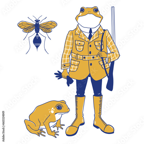 Hipster frog animal vector art illustration, frog gentleman, stylishly dressed, toad gentleman, humanized frog wearing, gentlemen club, retro frog