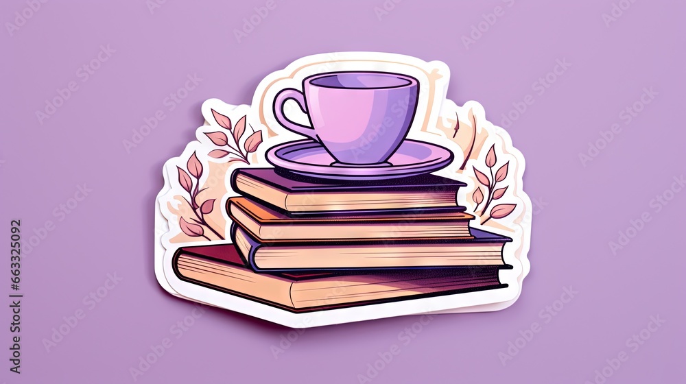 a stack of books with a cup of coffee on top. generative ai a stack of books with a cup of coffee on top. generative ai