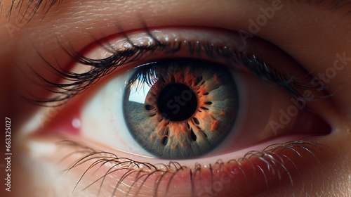  a close up of a person's eye with a blue iris. generative ai