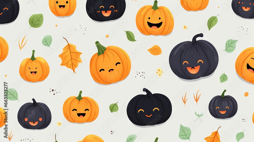 a group of pumpkins with faces and leaves on a white background. generative ai a group of pumpkins with faces and leaves on a white background. generative ai