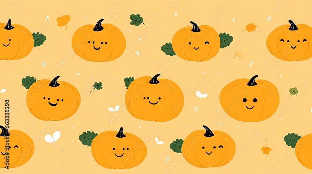  a group of pumpkins with faces drawn on them and leaves around them.  generative ai