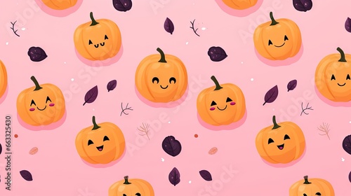  a group of pumpkins with faces drawn on them on a pink background. generative ai