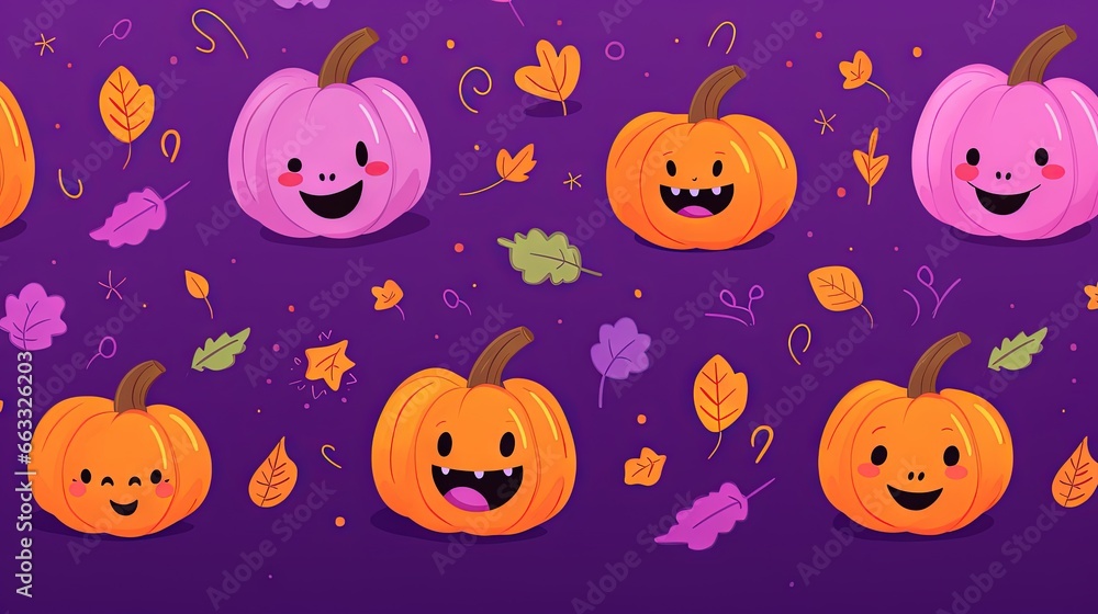 a group of pumpkins with faces and leaves around them. generative ai a group of pumpkins with faces and leaves around them. generative ai