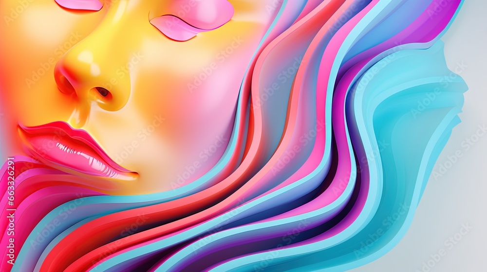  a woman's face with a multicolored background.  generative ai