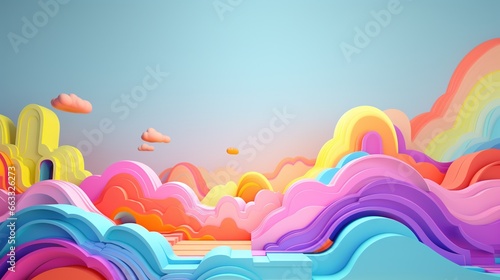  an abstract painting of a colorful landscape with mountains and clouds. generative ai © Nadia