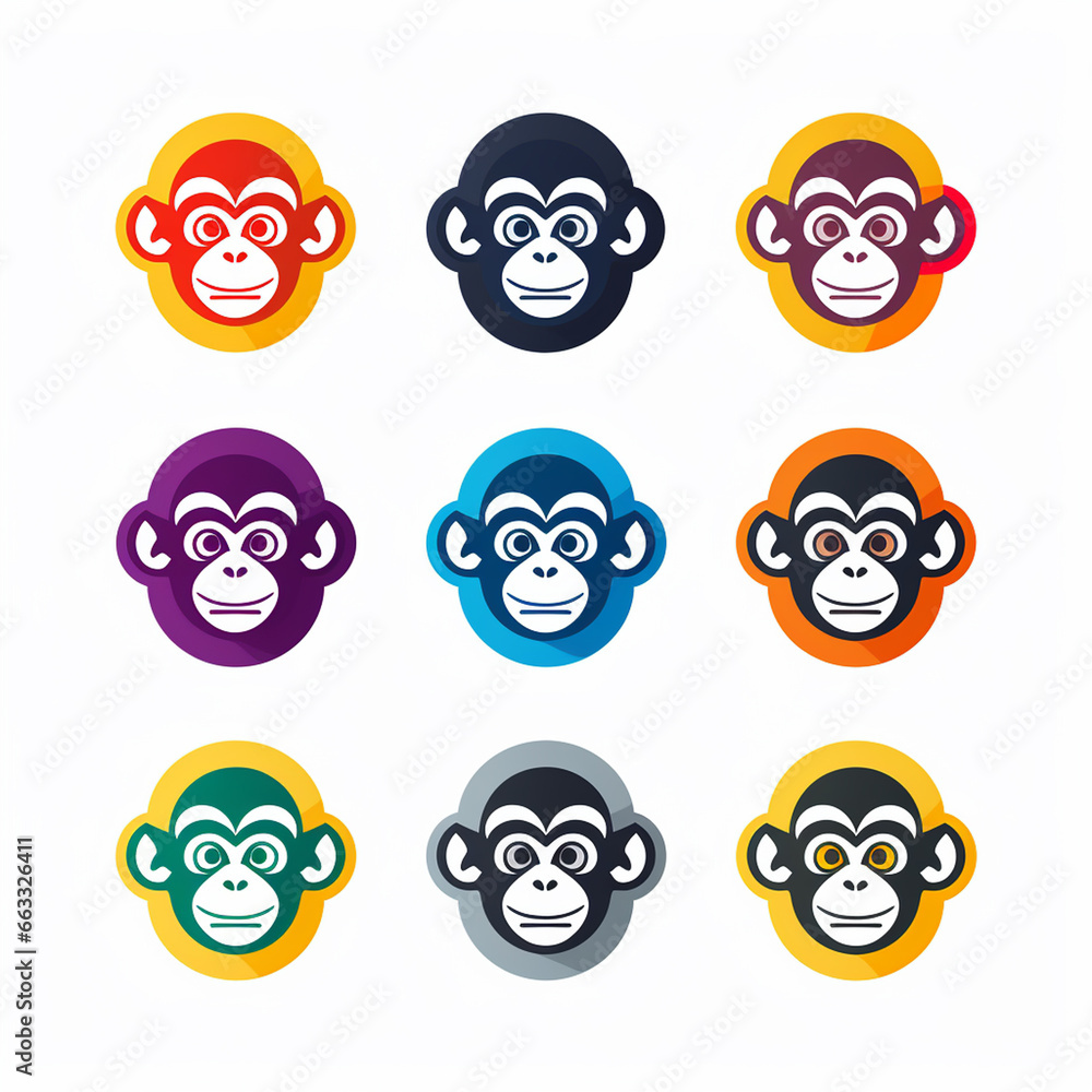 Monkey icons set. Vector illustration of a group of monkeys. Monkey icons set. Vector illustration of a group of monkeys.