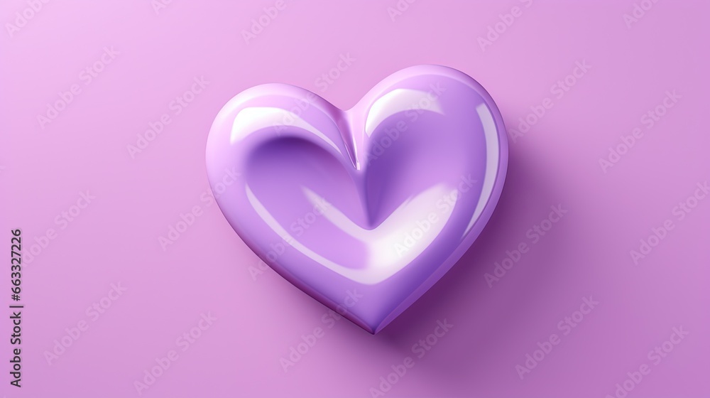  a purple heart shaped object on a pink background with a shadow.  generative ai