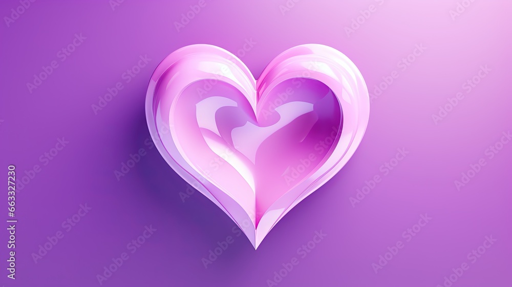  a pink heart shaped object on a purple background with a shadow.  generative ai