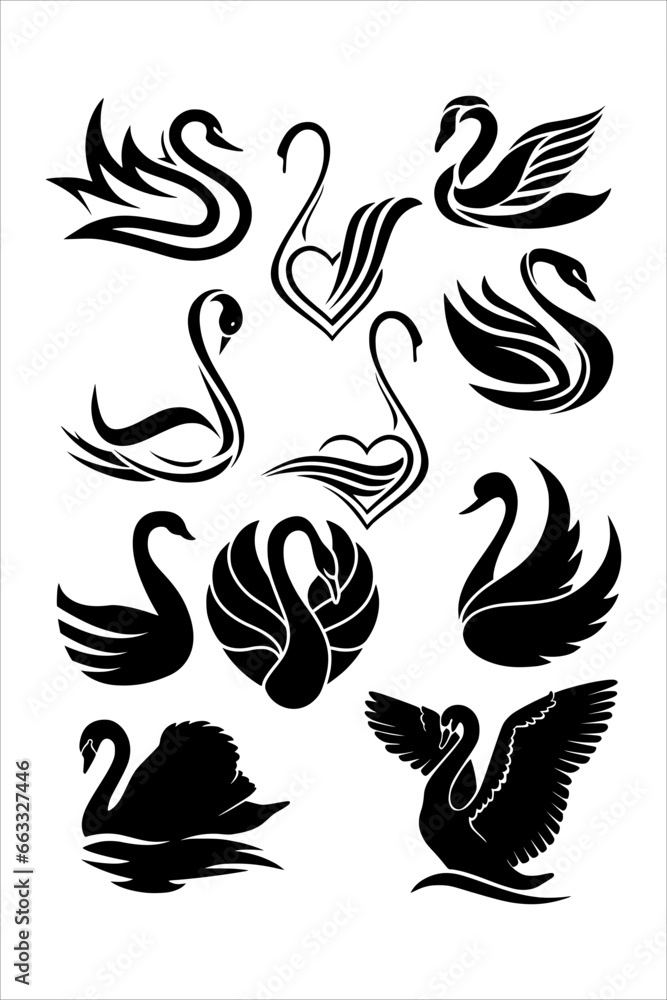 Fototapeta premium Set of Swans - Love Swan
