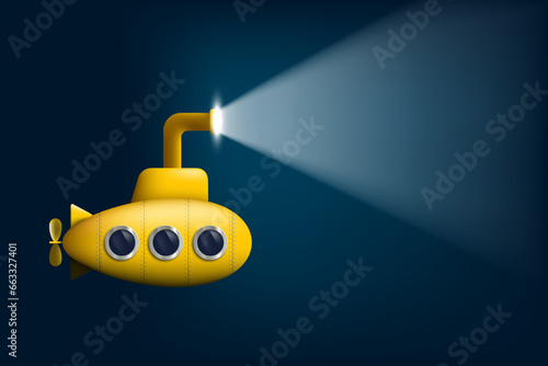 Yellow submarine sails deep underwater. Stock vector illustration