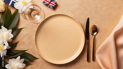  a plate with a knife, fork and spoon on a table. generative ai