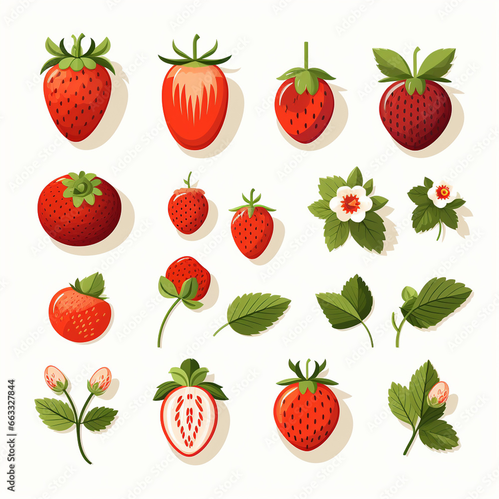 Strawberry icon set in flat style. Vector illustration on white background. Strawberry icon set in flat style. Vector illustration on white background.
