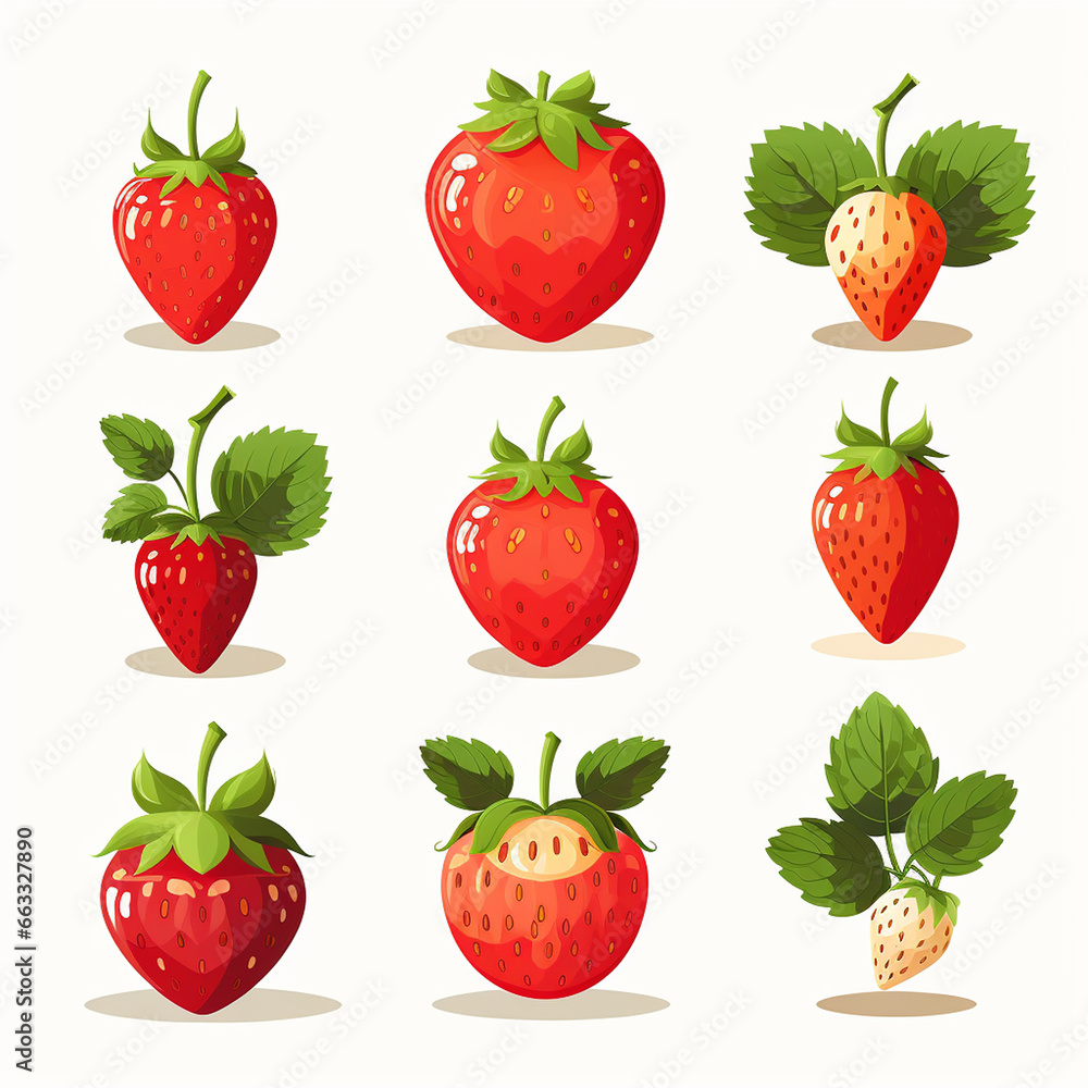Strawberry icon set in flat style. Vector illustration on white background. Strawberry icon set in flat style. Vector illustration on white background.