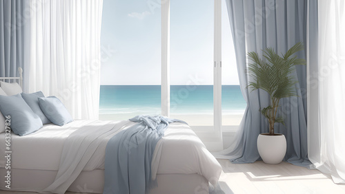 Bedroom sea and beach view for artwork home or hotel.