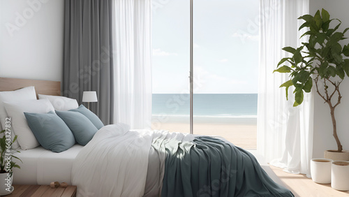 Bedroom sea and beach view for artwork home or hotel.