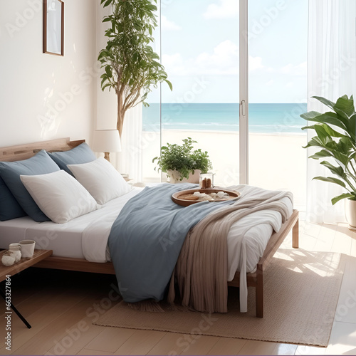 Bedroom sea and beach view for artwork home or hotel.