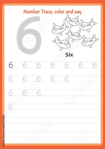 Numbers Worksheet | Trace, color and say worksheet | kindergarten printable worksheet | Number Names