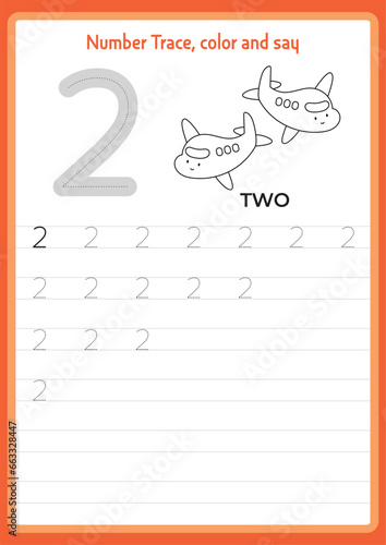 Numbers Worksheet | Trace, color and say worksheet | kindergarten printable worksheet | Number Names