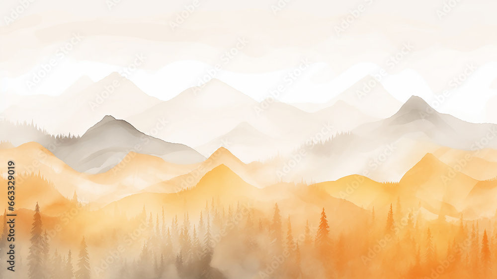 Fototapeta premium illustration autumn in the mountains blurred abstract watercolor background in white light and yellow, golden tones of Indian summer