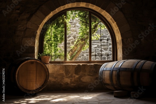 Barrel in an ancient castle beside the window. © Md