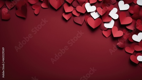 Empty Copy Space Red background with paper Hearts International Women's Day Valentine's Day