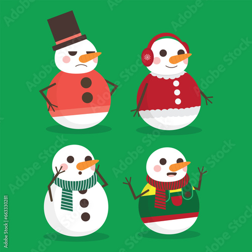 Set of four snowman vectors (ID: 663330281)
