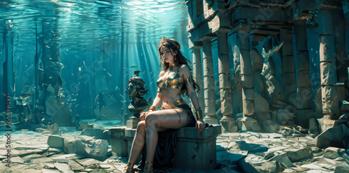 Beautiful girl living in the underwater world. Sexy girl in underwater fantasy world. Fairy tale. Fantasy.