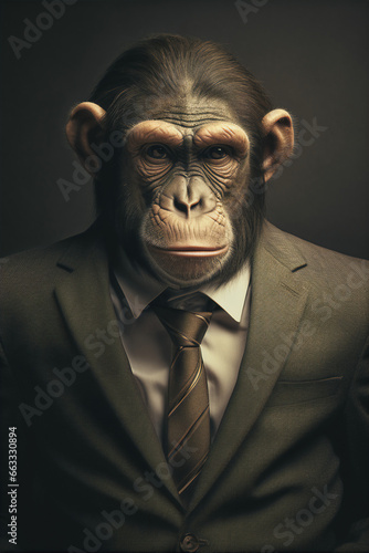 portrait of a successful business monkey ape shimpanse businessman