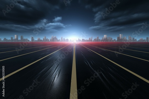 3D rendered straight highway concept set against a striking dark backdrop