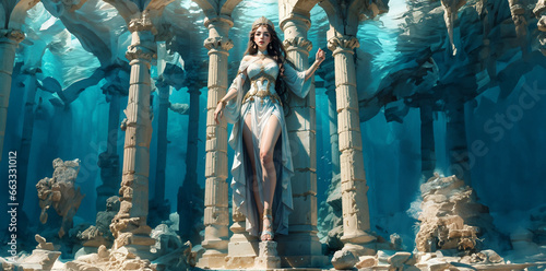Beautiful girl living in the underwater world. Sexy girl in underwater fantasy world. Fairy tale. Fantasy.