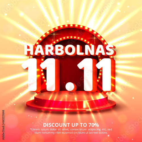 Square Harbolnas or Indonesian National Shopping Day background with 11 11 sales promo and lamp gate photo