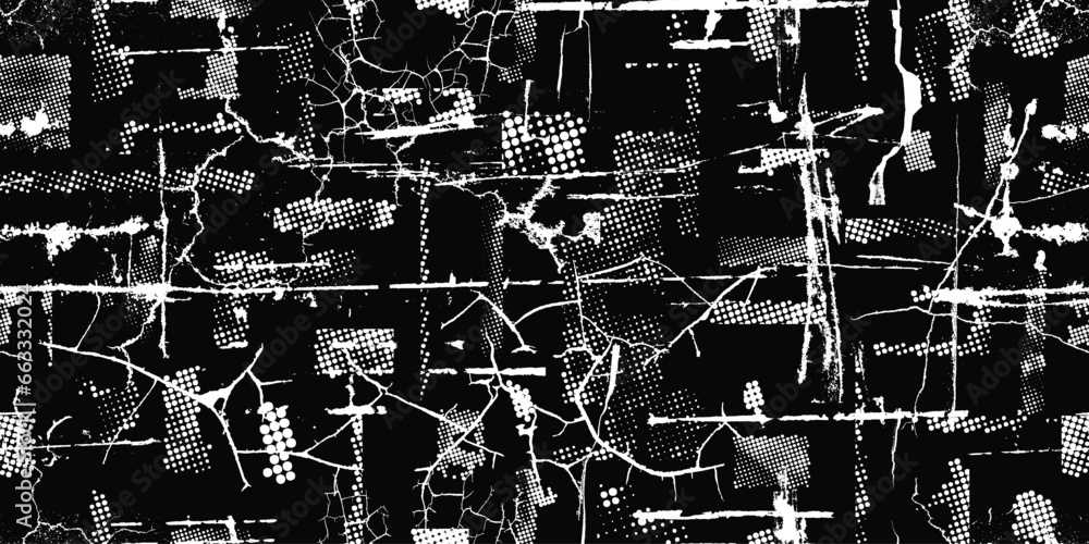 Glitch distorted grungy abstract forms . Halftone dots seamless pattern ...