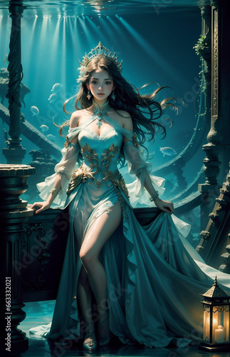 Beautiful girl living in the underwater world. Sexy girl in underwater fantasy world. Fairy tale. Fantasy. © Frozen Design