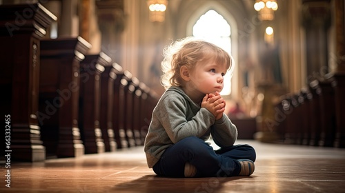 praying child in church photo