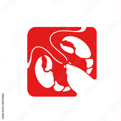 Hand drawn prawn or lobster crayfish. Sketch outline vector logo good for pub menu decoration.Lobster Day. seafood. Red silhouette web icon.Abstract modern style minimalism 