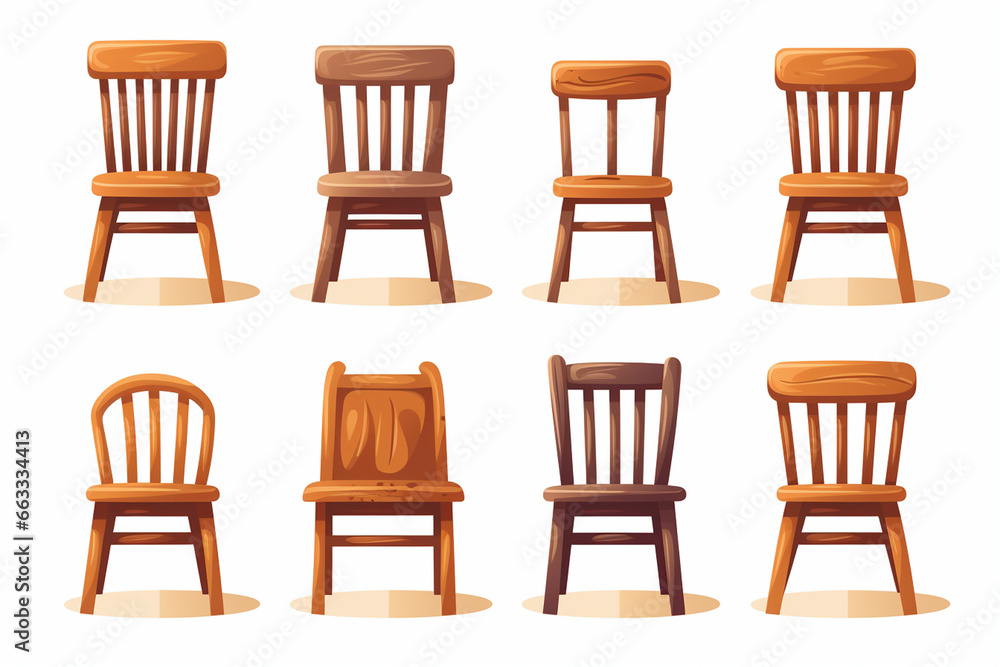 Set of different wooden chair isolated on white background. Vector illustration. Set of different wooden chair isolated on white background. Vector illustration.
