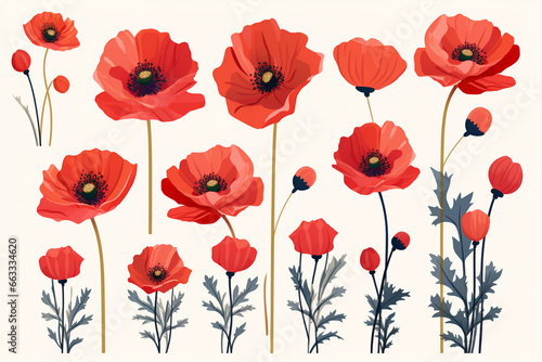 Seamless pattern with red poppies  vector illustration.