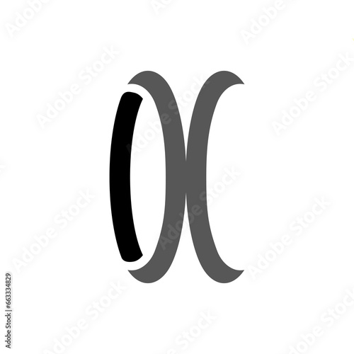 The monogram is the letter O and X. Elegant and outline.