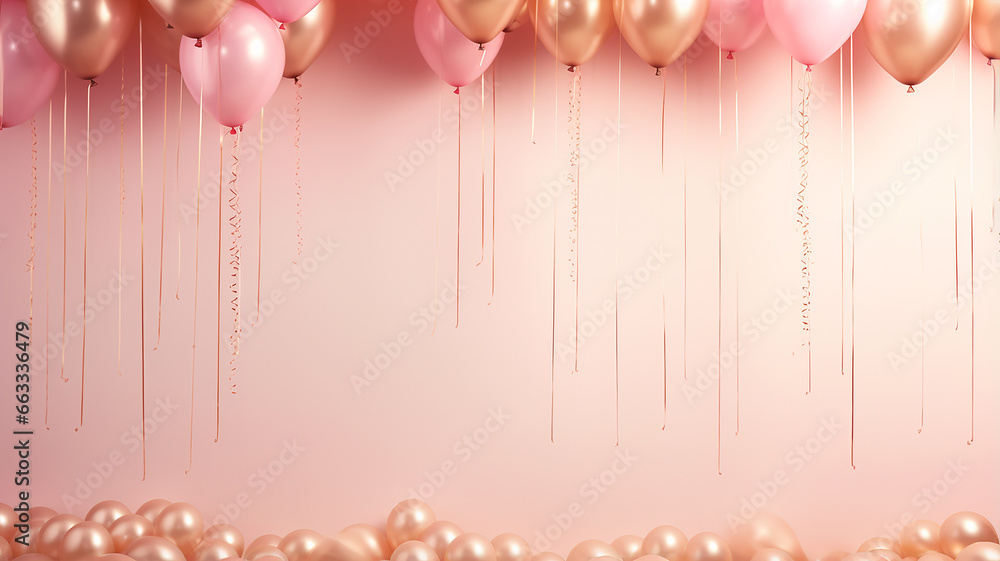 Fototapeta premium a wall decorated with balloons in delicate soft pastel pink colors