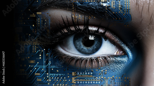 cyborg eye, computer vision, vision improvement concept, correction, surveillance system, idea microelectronics and people photo