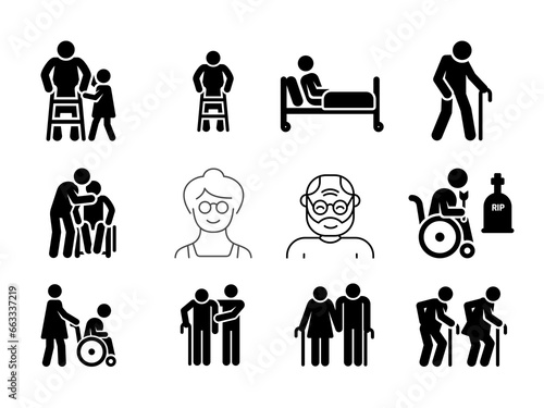 Icon set illustration vector Elderly parents