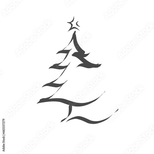 Christmass. Christmas tree line art style. Christmas tree black white.	