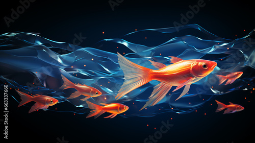abstract glowing underwater 3D perspective with fish background 16:9 widescreen wallpapers photo