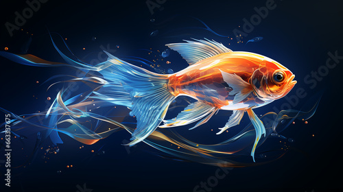 abstract glowing underwater 3D perspective with fish background 16:9 widescreen wallpapers photo