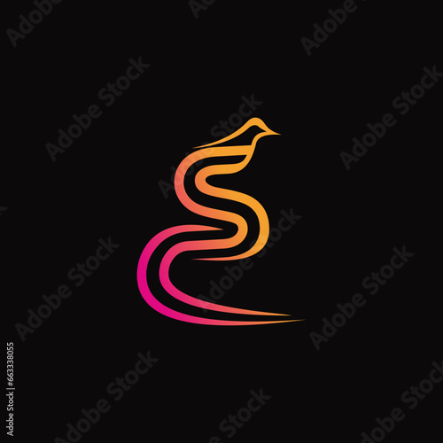 The pictogram is the letter S and C. Or bird of paradise. and Cat. Simple, elegant and outline.