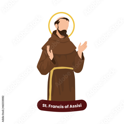 Saint Francis of Assisi vector illustration. Feast October 4th. Catholic Saint.